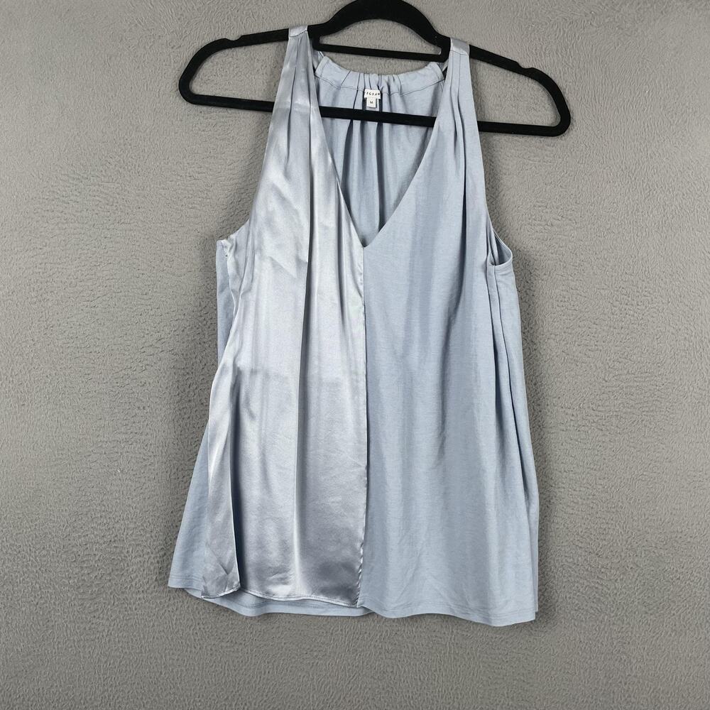 Jigsaw Tank Womens M Blue V-Neck Pleated Silk Contrast Lightweight Relaxed